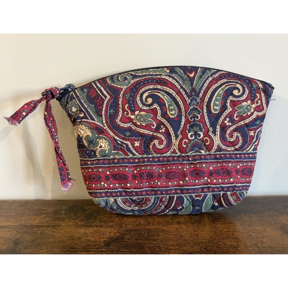Retired Vera Bradley Medallion Travel Cosmetic Makeup Bag Blue Red Green Paisley